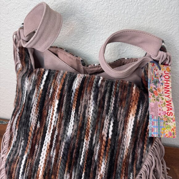 Johnny Was Bag Purse Elodie Suede Leather Fringe Boho Western Rodeo Textured EUC - Picture 3 of 17
